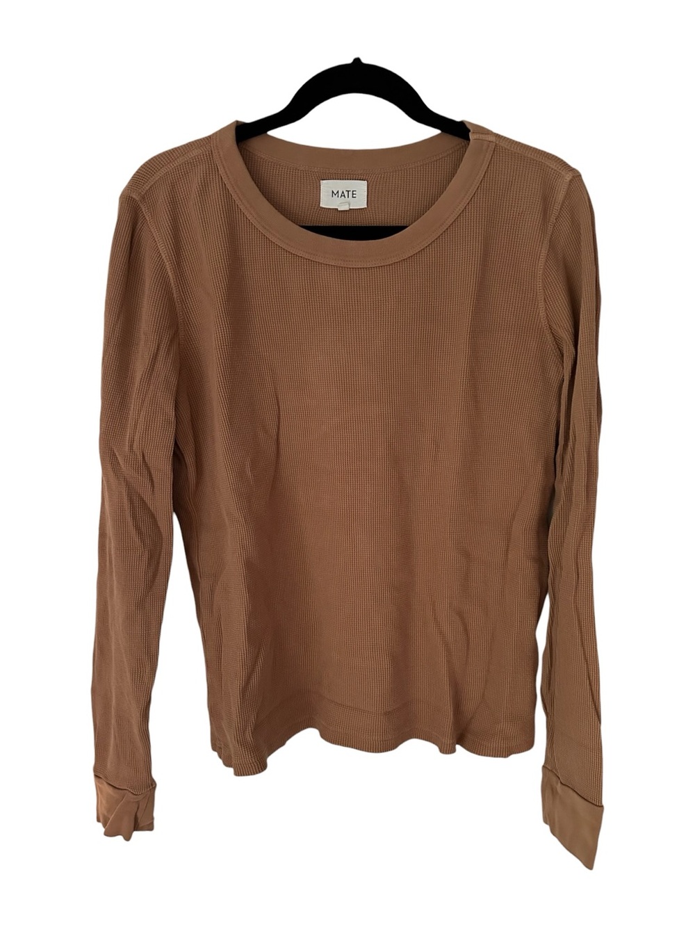 MATE the Label Waffle Knit Long Sleeve Top in Camel Brown